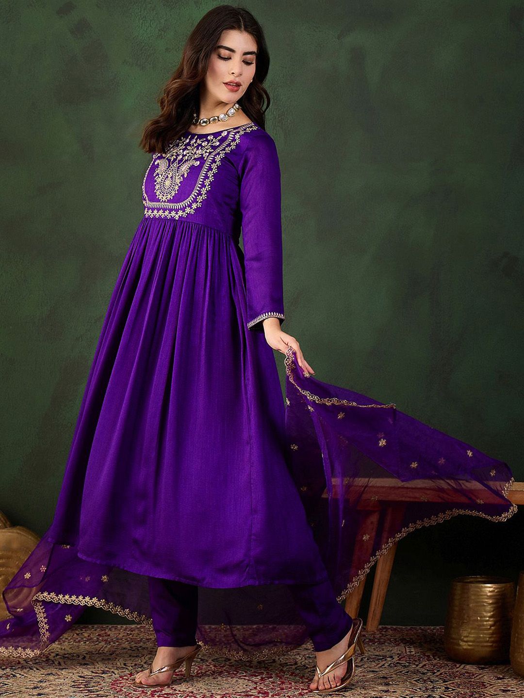Sangria Embroidered Kurta & Trouser With Dupatta Kurta Set - Distacart