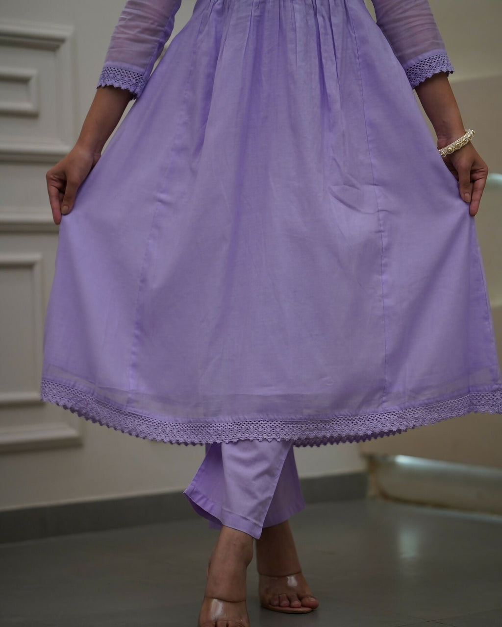 The52 Women's Beautiful Georgette Fabric Thread Work Flared Kurta Pant and Dupatta Set - Distacart