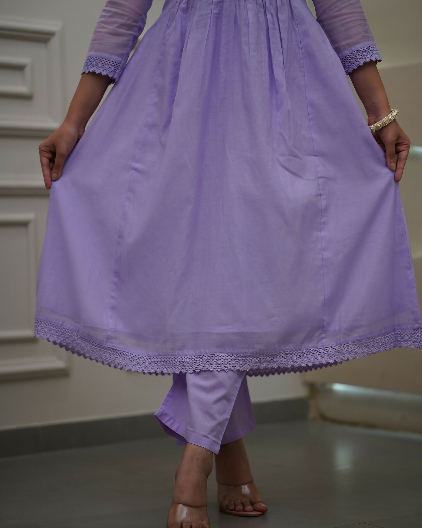 The52 Women's Beautiful Georgette Fabric Thread Work Flared Kurta Pant and Dupatta Set - Distacart