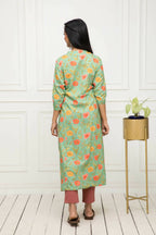 Myshka Women Green Floral Rayon A-Line Round Neck Kurtas - Distacart