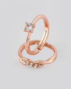 VOJ Stainless Steel Cubic Zirconia Rose Gold-Polished Adjustable Ring Set for Couple