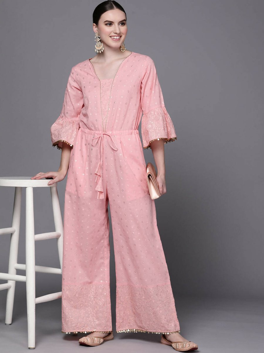 Ahalyaa Women Pink Printed Basic Jumpsuit - Distacart