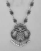 VOJ Silver Plated Oxidized Long Necklace with Earring Set