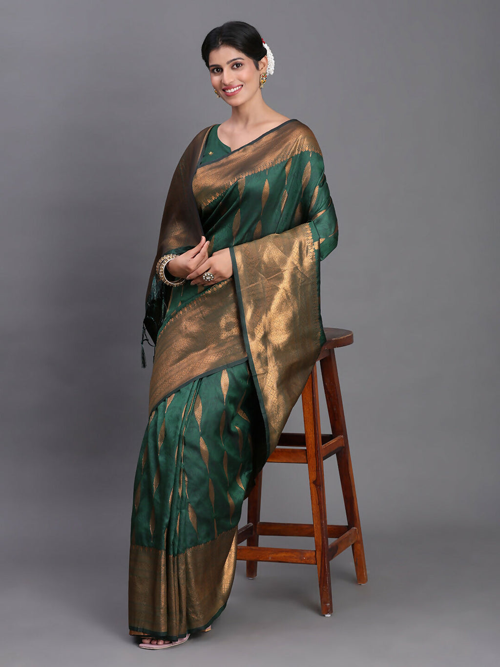 Shree Shyam Fashion Silk Dark Green Saree - Distacart