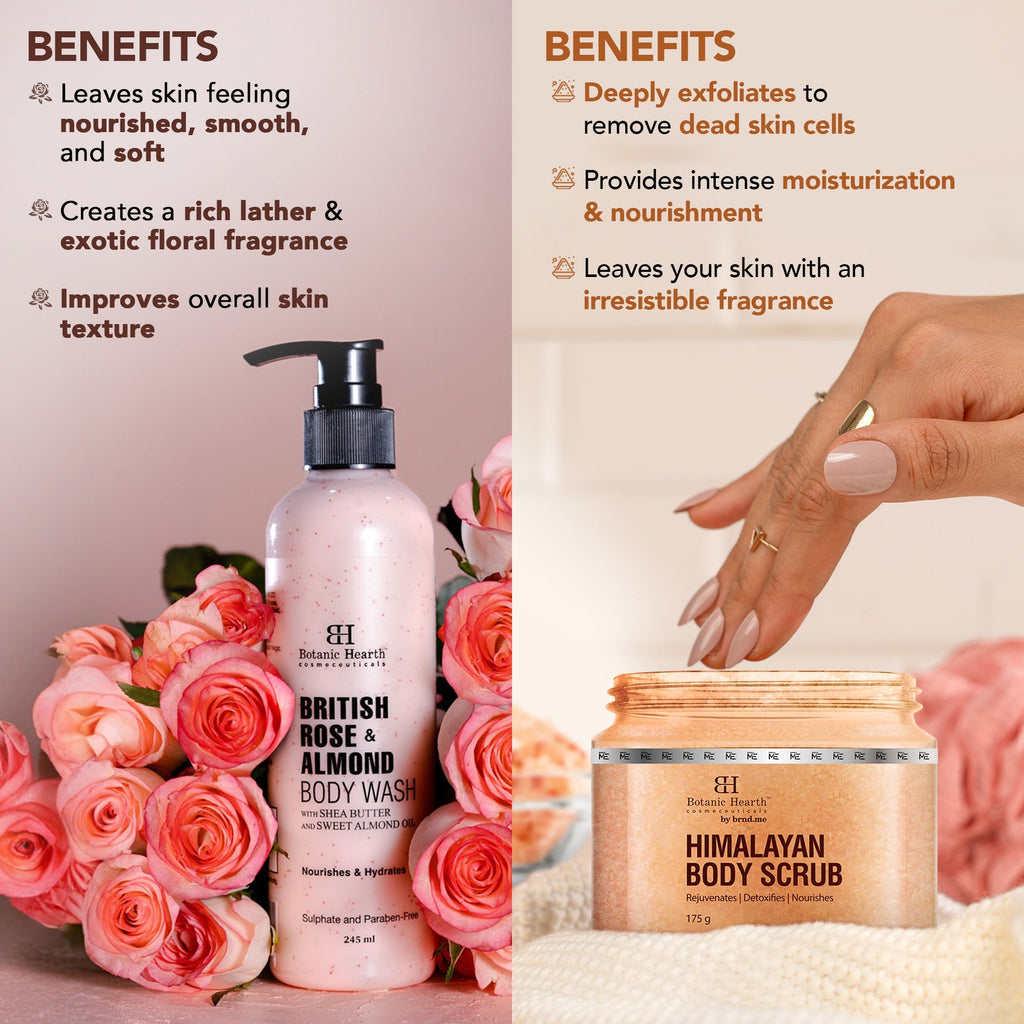 Botanic Hearth British Rose with Almond Bodywash & Himalayan Scrub