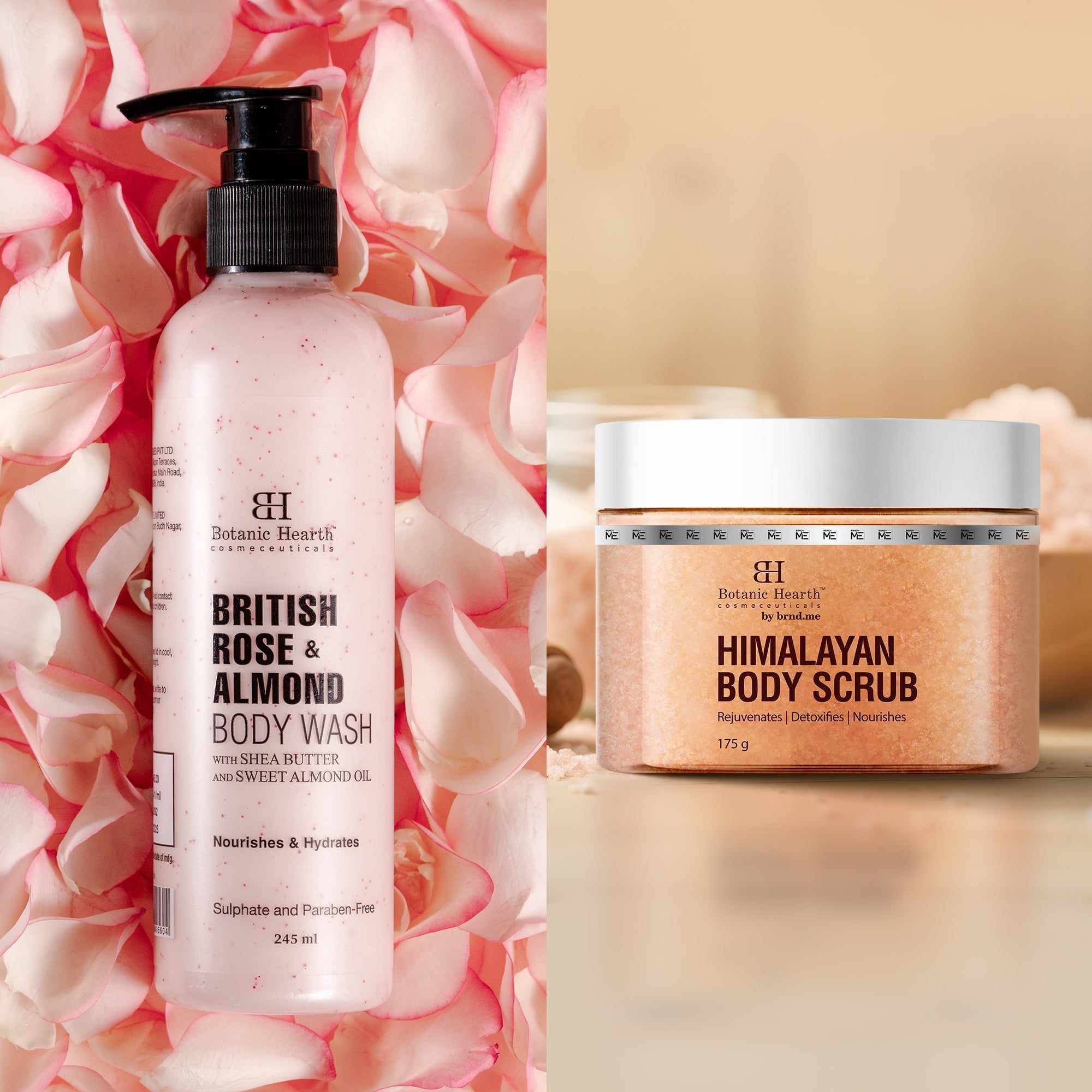 Botanic Hearth British Rose with Almond Bodywash & Himalayan Scrub