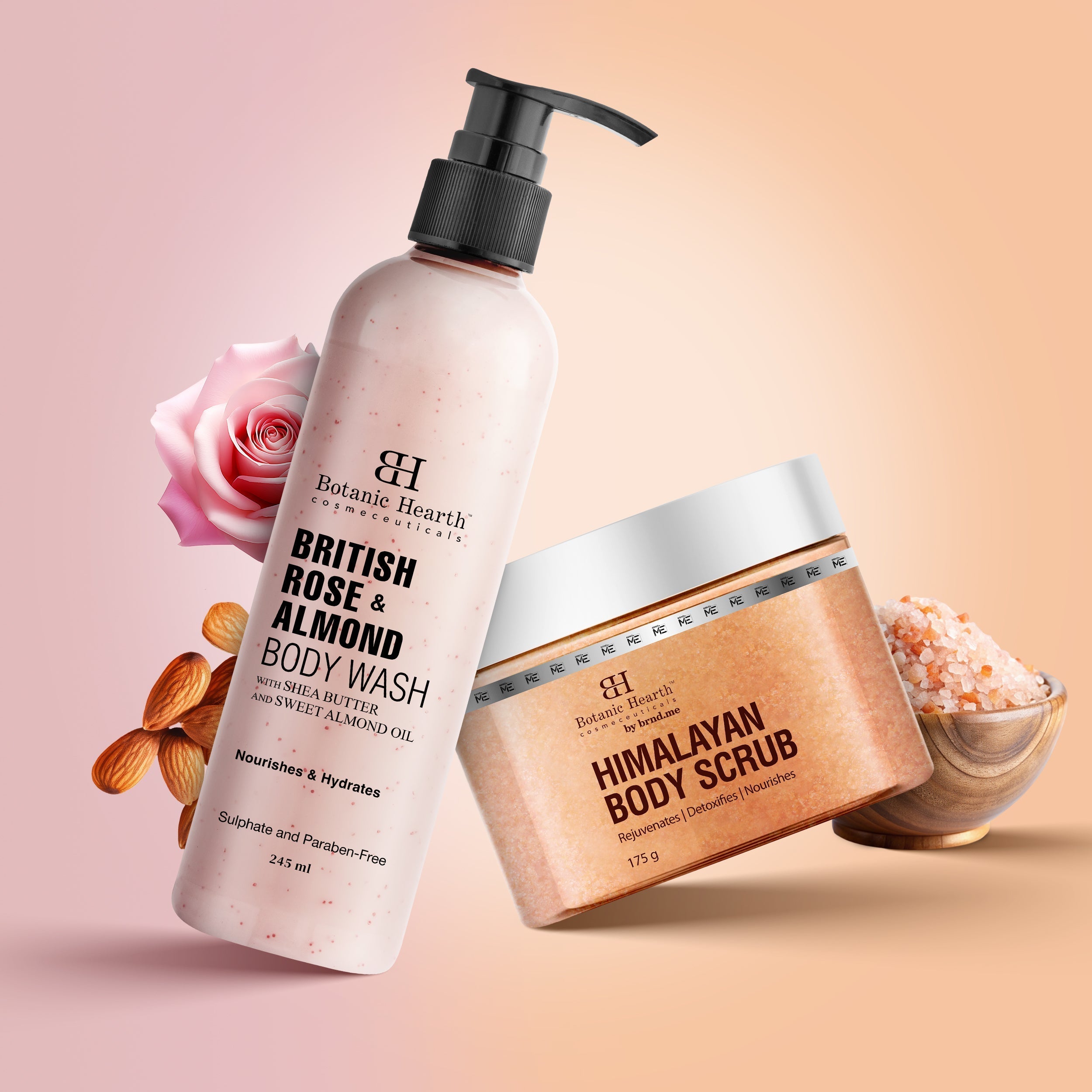 Botanic Hearth British Rose with Almond Bodywash & Himalayan Scrub