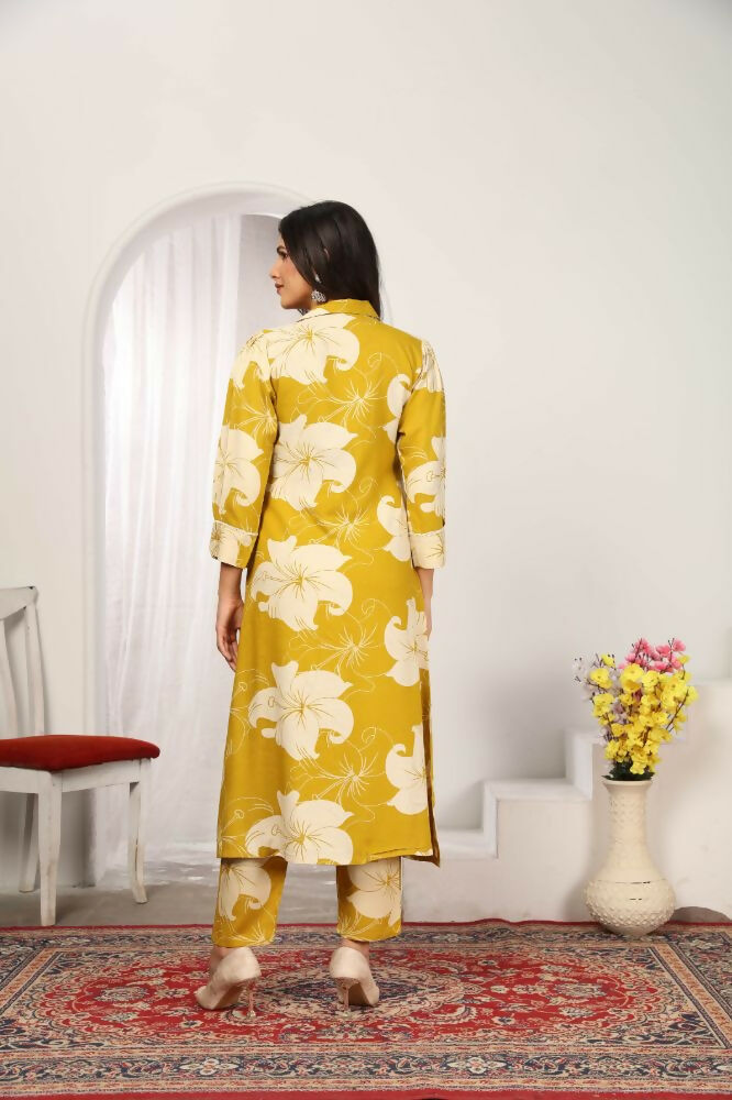 Jyoti Fashion Women's Mustard Rayon Floral Print with Side Pocket Kurtis & Sets
