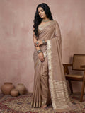 Anaita Brown Cotton Saree With Blouse - Distacart
