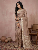 Anaita Brown Cotton Saree With Blouse - Distacart