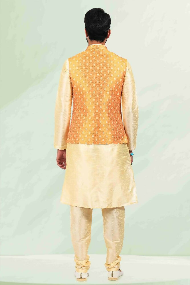Raivat Ethnic Jacquard Banarasi Silk Woven Work 3 Pics Jacket Set In Mustard Colour - Distacart