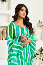 Vastranavya Green Digital Printed Linen Ready To Wear Designer Saree with Unstitched Blouse - Distacart