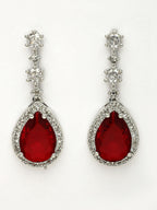 NVR Women's Silver-Plated Red American Diamond-Studded Handcrafted Jewellery Set