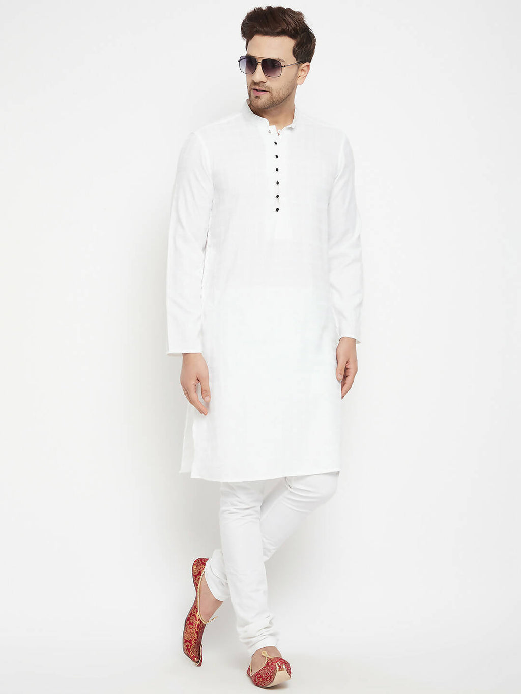 Even Apparels White Viscose Long Men's Kurta With Band Collar - Distacart