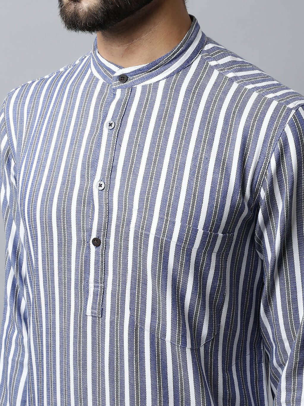 Even Apparels Blue Color Pure Cotton Men's Kurta With Band Collar (STR1168) - Distacart