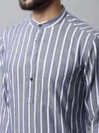 Even Apparels Blue Color Pure Cotton Men's Kurta With Band Collar (STR1168) - Distacart