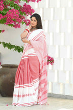 Beatitude White Cotton Tangail Handloom Saree
