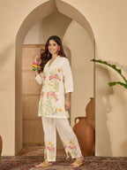 Joban Fashion Women Cream Roman Silk Embroidered Stitched Kurta Set - Distacart
