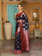 Shree Shyam Fashion Navy Blue Silk Saree - Distacart