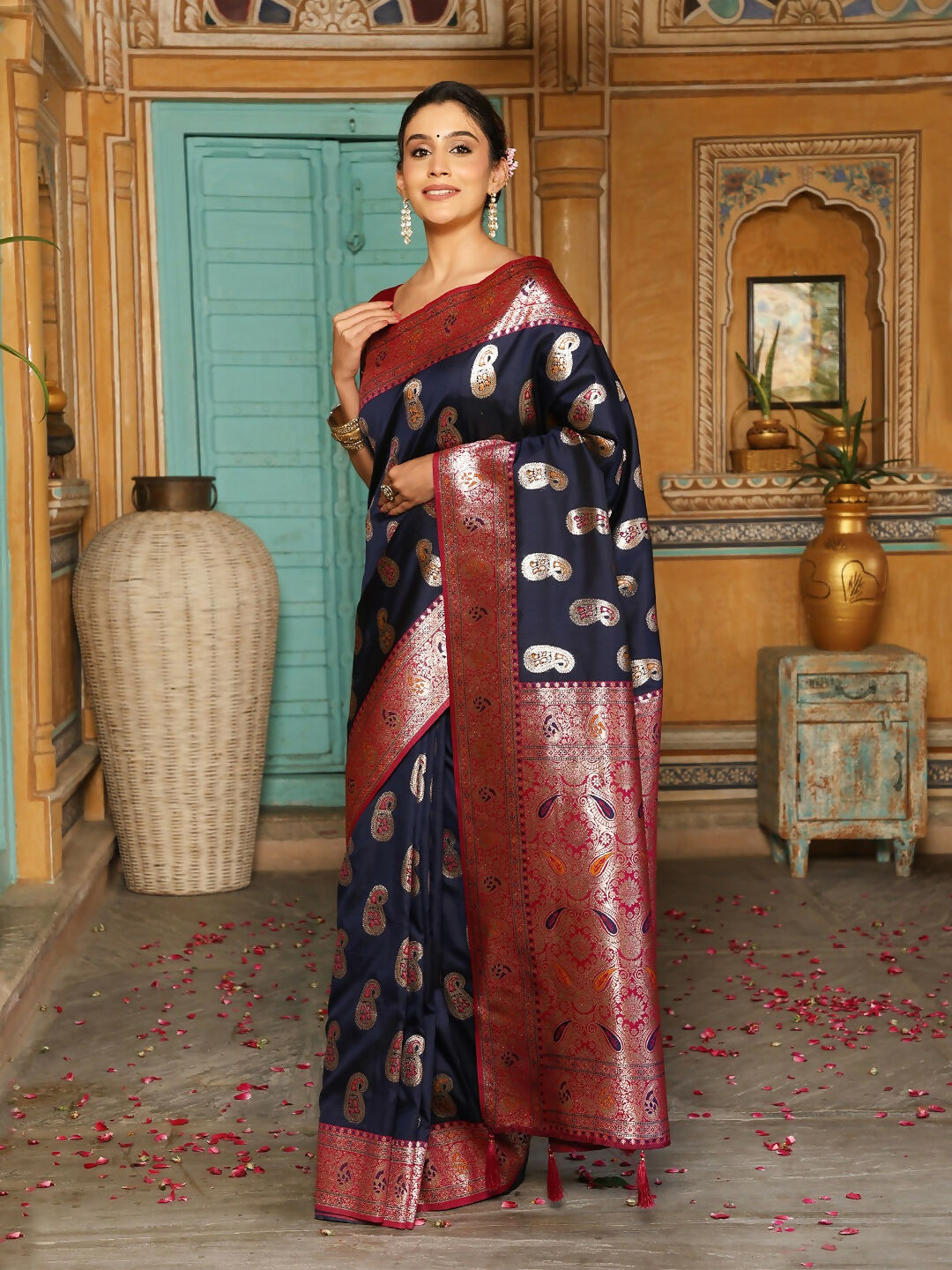 Shree Shyam Fashion Navy Blue Silk Saree - Distacart