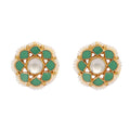 Nuyug 22K Gold-Plated Green Kundan Studded & Pearls Beaded Floral Shaped Studs - Distacart