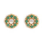 Nuyug 22K Gold-Plated Green Kundan Studded & Pearls Beaded Floral Shaped Studs - Distacart