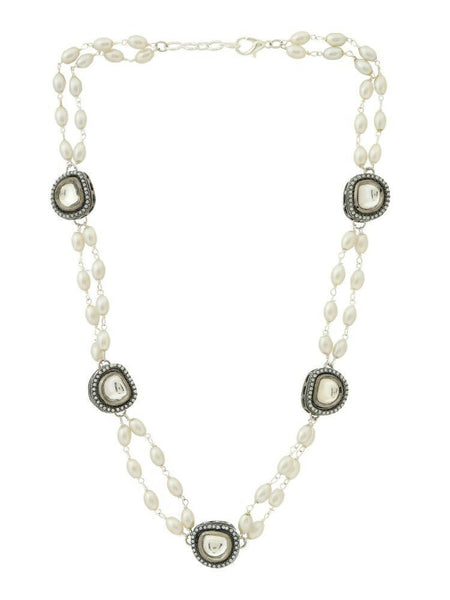 Rhodium Plated Kundan Necklace - Ruby Raang