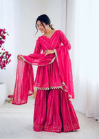 Teeya Creation Pink Color Mal Chanderi Silk Mirror Work And Hand Work Sharara set - Distacart