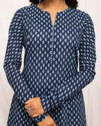 FIORRA Women's Floral Printed Navy Blue Cotton A-Line Kurta