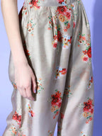Ahalyaa Women Beige Colour Chanderi Digital Printed Kurta Palazzo Set - Distacart