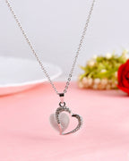 VOJ Women Stainless Steel Sliver-Plated Beads Chain with Double Heart-Shape Pendant