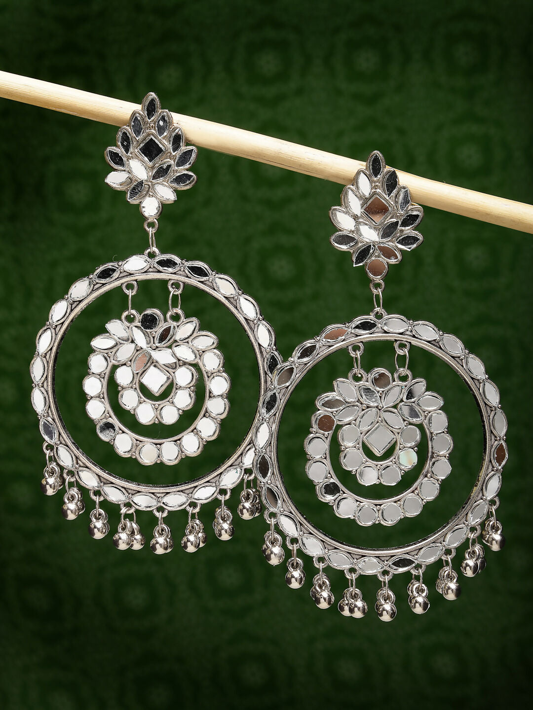 NVR Women's Silver-Toned Mirror Work Oxidised Contemporary Drop Earrings - Distacart