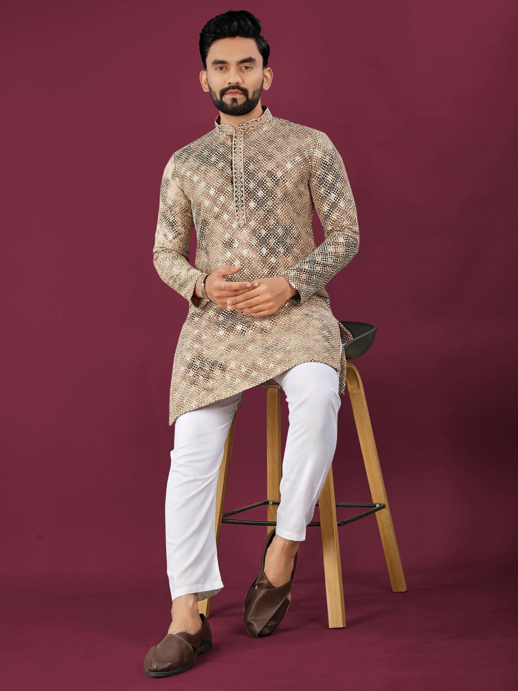 Anaita Cream Chikankari Work Viscose Rayon Straight Kurta