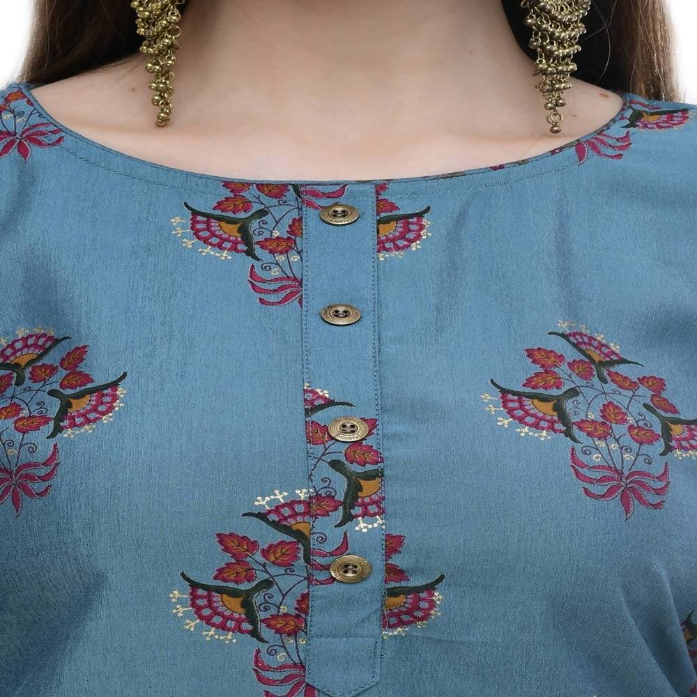Lagi Women's Turquoise Blue Printed Straight Kurta & Pant (MC39A)