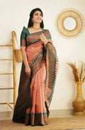 DEIANA'S Beautiful Designer Golden zari Soft Lichi Silk Saree - Peach