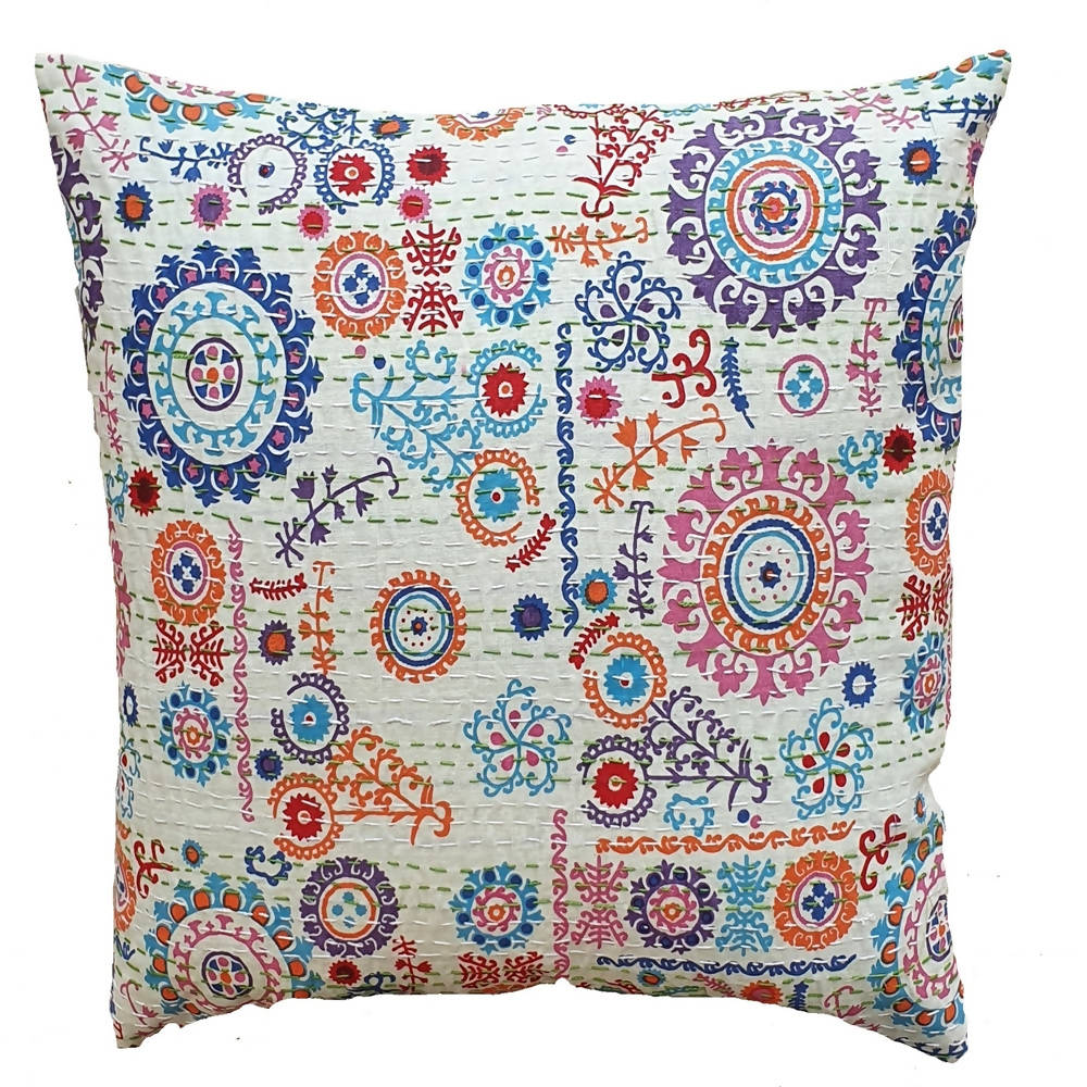 The Decor Nook Off White Base With Multicolour Circular Print Cushion Cover