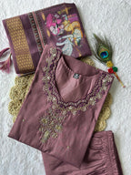 Lorenvalley Fashion Burgundy Roman Silk Hand Work Kurta Pant with Dupatta - Distacart