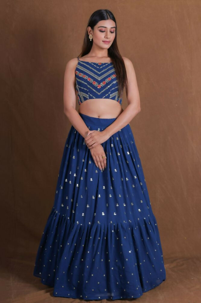 Teal Blue Georgette Sequence Work Lehenga Choli - Jihu Culture