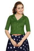 Aastha Fashion Women's Women's Green Art Silk Button Readymade Blouse