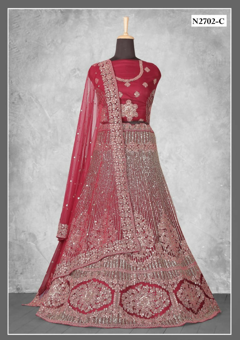 Maroon Net Thread With Sequence Work Lehenga Choli - Nimaya Ishani