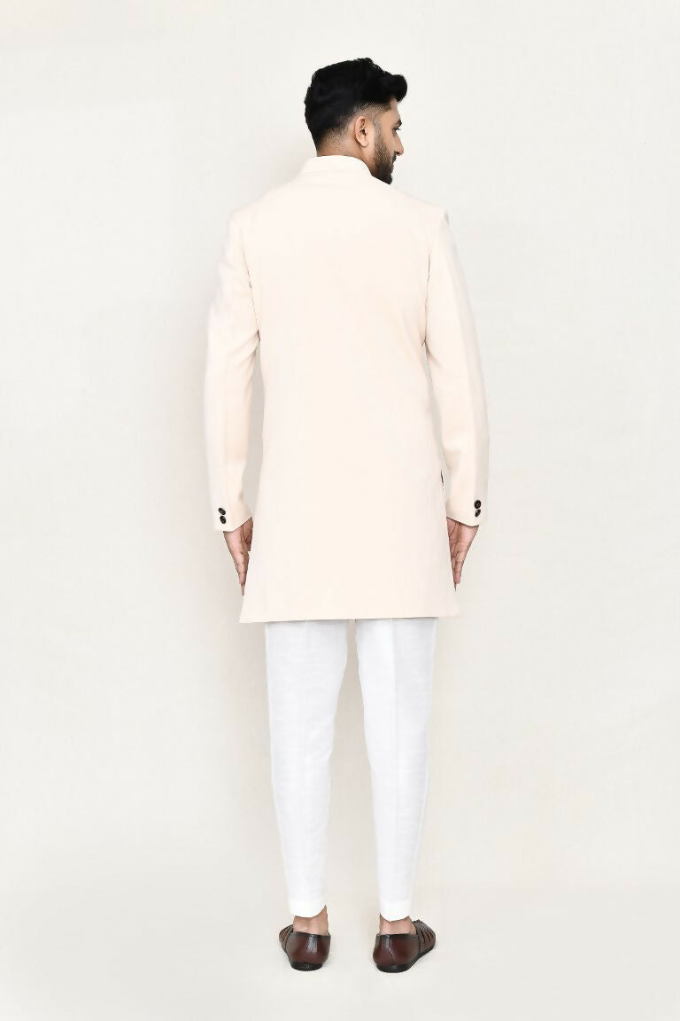 Joban Fashion Cream Colored Terry Rayon Fabric Indo Western With Straight Fit Pant
