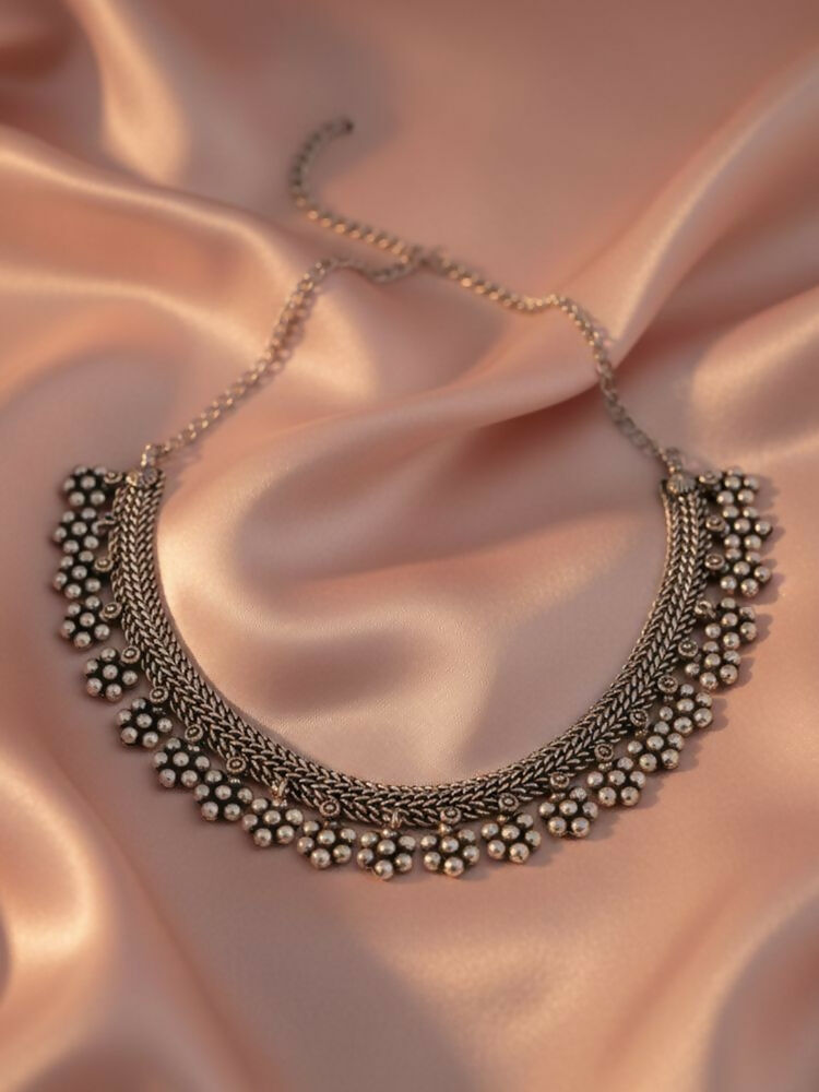 NVR Women Oxidised Silver Beaded Necklace