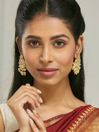 Nuyug 22K Gold-Plated Kundan Stone Studded & Pearl Drop Beaded Crescent Shaped Chandbalis - Distacart