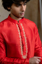 Falling Raw Silk Red Padma Gopala By Hilo Design