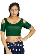 Aastha Fashion Women's Green Art Silk Cold Shoulder Sleeve Readymade Blouse