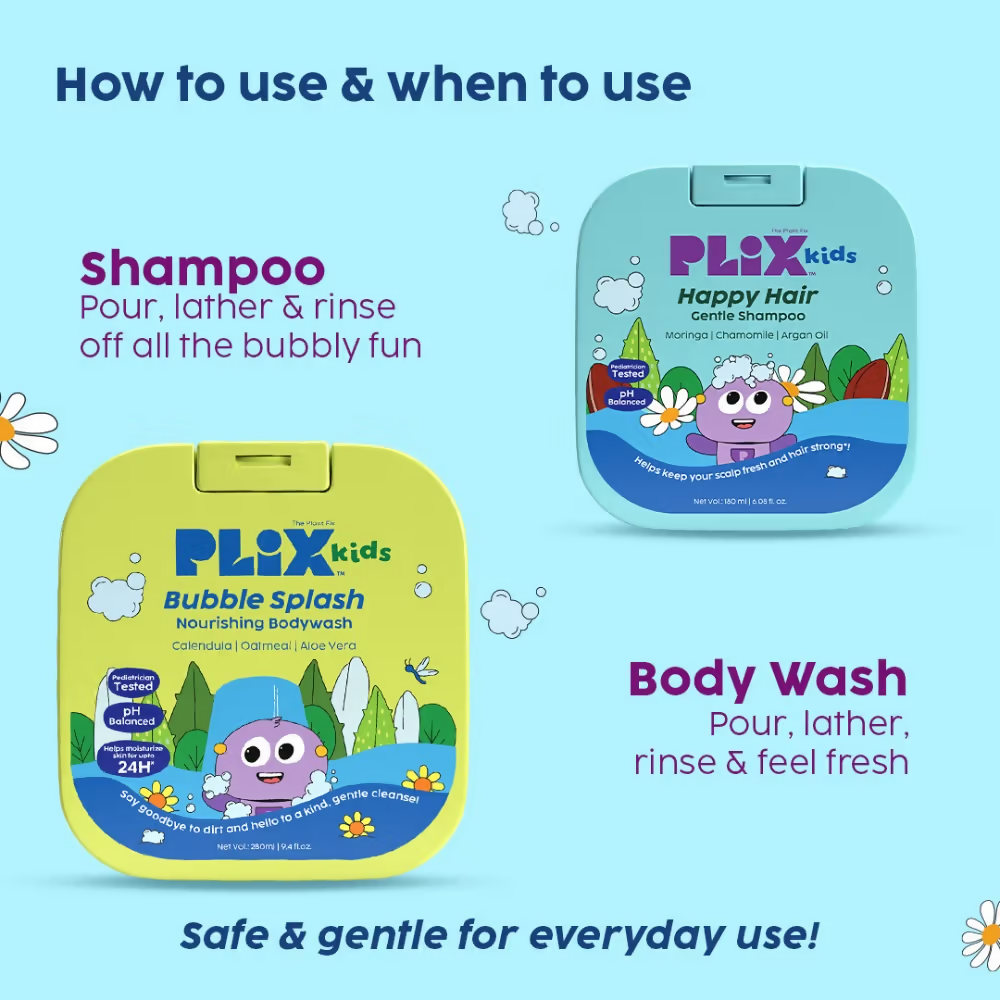 PLIX The Plant Fix Kids Happy Hair Gentle Shampoo & Bubble Splash Body Wash