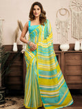 Joban Fashion Yellow Striped (Leheriya) Linen Ready To Wear Saree With Unstitched Blouse - Distacart
