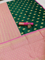 DEIANA'S Beautiful Designer Golden zari Soft Lichi Silk Saree - Green