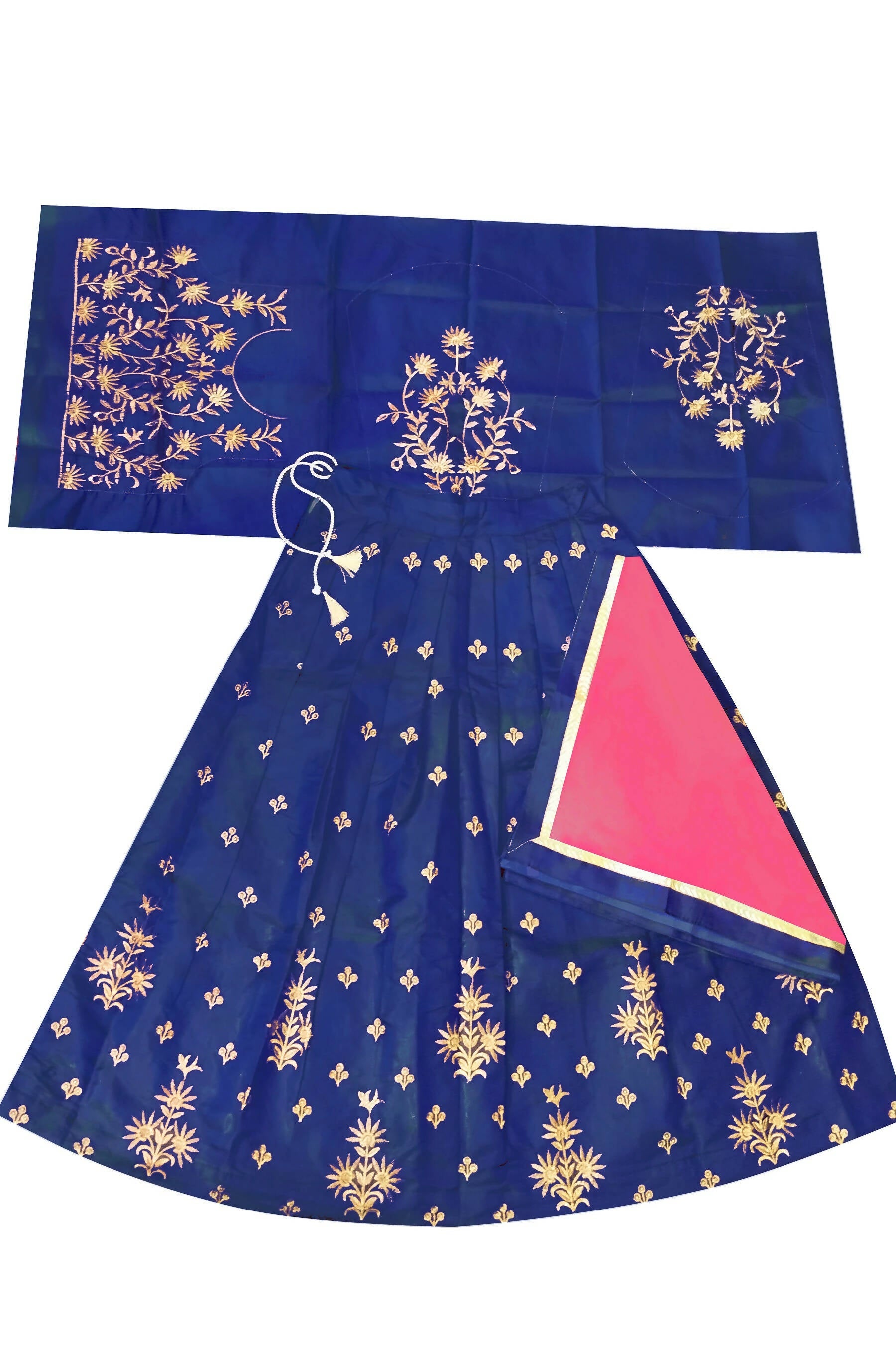 Dwiden Royal Blue Rohini Tafetta Sattin Semi-Stitched Girl's Lehenga Choli