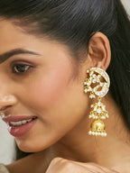 Nuyug 22K Gold-Plated Elegant Kundan Stone Studded & Pearl Drops Mini Jhumki Dangler Earrings - Distacart